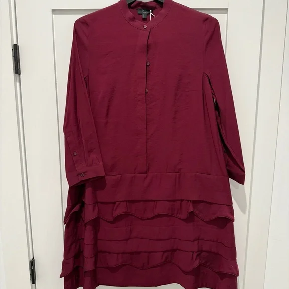 NWT COS Burgundy Long Sleeve Tiered Ruffle Dress sz 4 - Picture 2 of 4